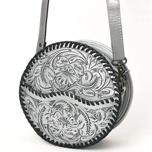 Silver/Black Canteen Genuine Western Leather Women Purse